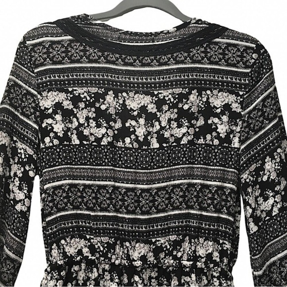House of Harlow Boho Floral Romper Black White Lace Fringe Trim Festival, Small - Picture 5 of 10
